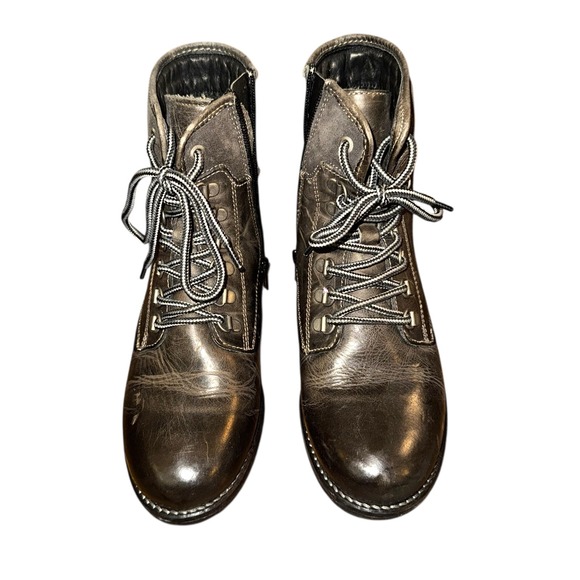 Taos Brown Gray Distressed Leather Lace Up Side Zip Hiking Books 6-6.5 GUC